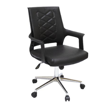 صورة   smart  chair lB كرسي مكتب ظهر وسط جلد - أسود نجمة كروم